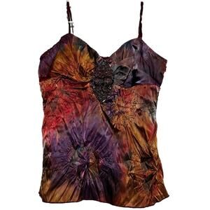 Y2K VTG Anna Paul Cami Silky Blouse Spaghetti Strap Side Zip Red Purple Large